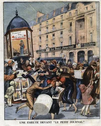 パリで雑誌「La mode」の新フォーマットを発売するキオスクでのエミュート・デス・ファム。イラストは1925年11月1日付「Le petit journal」より引用 コレクション・プライヴェート