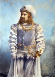 Enrico Caruso (1873-1921) Arrigo (or Enrico) Boitoの『Mephistopheles (Mephisto)』でファウスト役を演じるイタリアのテノール歌手 手彩色の写真。ローマ