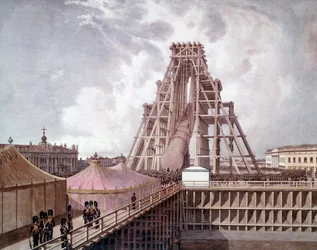 宮殿広場にアレクサンドル1世の円柱を建てる（サンクトペテルブルク）。ロシア派の絵画