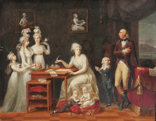 フェルディナンIer (roi des Deux-Siciles) (1751-1825) - ナポリとシチリアの王フェルディナン4世とその家族、匿名。木に油彩、サイズ：42x53,3、18世紀後半、個人蔵