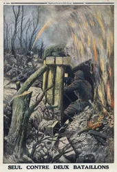 第一次世界大戦1914-1918（第14次世界大戦-第18次世界大戦）。Bois de Cauresでドイツ軍の2つの大隊を相手に、フランス人将校が単身で戦う。Le Petite Journal "で、1916年5月14日に。個人蔵