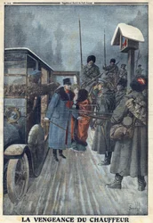 第一次世界大戦1914-1918（第14次世界大戦-第18次世界大戦）。自分の不当な扱いに復讐しようとした運転手に否定され、オーストリアのスカボノビッチ将軍はロシアのキャンプで捕虜になる。Le Petite Journal", on 20/02/1916.個人蔵
