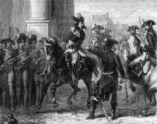 フランソワ・ハンリオ（1761-1794）、大会のドアの前にいるフランスの革命家（1794年のテルミドール9日） - アルフォンス・ド・ラマルティーヌ（1790-1869）による「ジロンダンの歴史」のエングレーヴィング（1865-1866） - 個人蔵