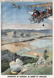 フランス軍：「飛行機爆弾の発射体験」。1912年4月14日、「Le Petité Journal」誌に掲載された版画。個人蔵。