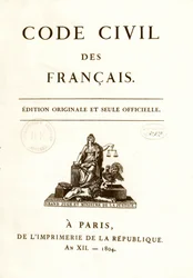 1804年21/03にナポレオン・ボナパルトが公布した「フランス民法典」の12の初版本の一つの扉絵。フランス民法典。B.N. パリ