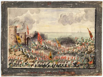 1828年9月のヴァルナ包囲戦 - 匿名 - 1829年 - 紙に水彩画 - 21x29,3 - 個人蔵