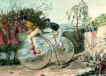 自転車の歴史：グランド・バイのレース。20世紀のエングレーヴィング。個人蔵