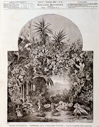 1882年にバイロイトの劇場で上演されたワーグナーのオペラ「パルジファル」のイラスト。
