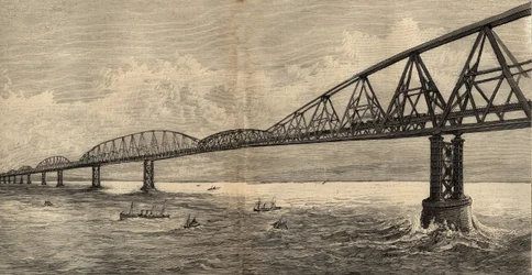 カレーとフォークストンの間のイギリス海峡に架ける国際橋梁計画 - 1890年 - 版画 1890年