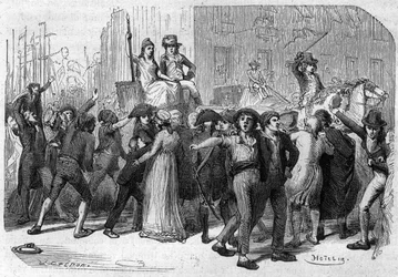 Jean-Lambert (Jean Lambert) Tallian (1767-1820) フランスの革命家・ジャーナリスト、1793年9月23日、ボルドーに派遣され、連邦主義者の動きを抑圧する任務に就く - アルフォンス・ド・ラマルティーヌ（1790-1869）の「ジロンダンの歴史」に掲載されたエングレーヴィング。