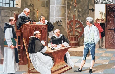 スペインの神学者ミゲル・セルヴェートのギネブラ裁判所での判決、1553年に異端の火刑に処せられた