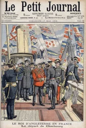 国王エドワード7世は、フランス旅行を終えてシェルブールを出発しました。Le Petity Journal』1903年5月号。