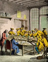 ルイ16世時代のパリの大型郵便局、エングレービング、個人蔵