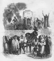Le Bruloir - burning at the stake - death by burning - Illustration in "Mysteres of the Inquisition and other secret societies of Spain" By Victor de Fereal, Suberwick, Manuel Galo de Cuendias.発行：P.ボイザード