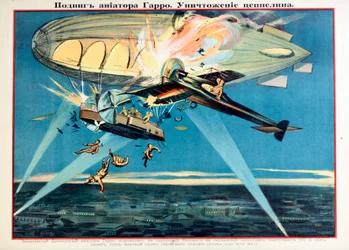 レジェンドです。Roland Garros (1888-1918) se tue en abattant un Zeppelin - Roland Garros attacking a Zeppelin by Anonymous