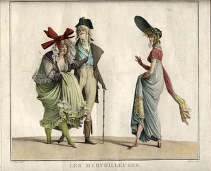 Les Merveilleuses, Anonymous .銅版画、水彩画
