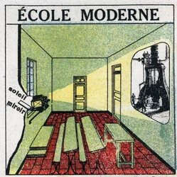 光の投影：1920年代の教室でのプロジェクターの使用。1925年の匿名のイラスト。個人蔵。