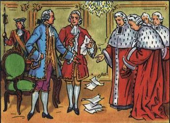 フランス国王ルイ15世（1710-1774）が議会の裁定を崩す。Collection des souverains et chefs d