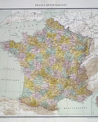 地図：フランスの県。1950年代の地図帳。