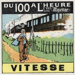 動き：まっすぐな一様な動き。鉄道で動く列車。1925年の匿名のイラスト。個人蔵。