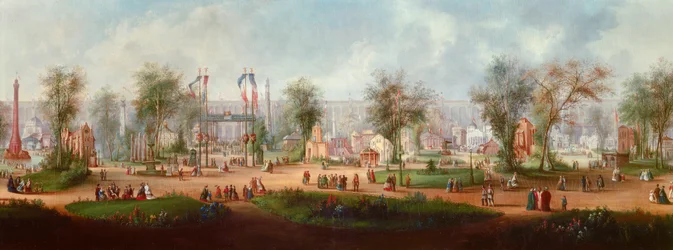 1867年パリ万国博覧会の全景 匿名画1867年 日0,49x2,9 m パリ、カルナヴァレ美術館