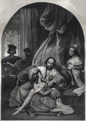パウロ3世（1534年から1549年までの教皇）とその家族 - Paul III (pope from 1534 to 1549) et sa famille - 1842年のエングレーヴィングで、モーリス・ラシャトレによる「教皇の歴史：犯罪、殺人、毒殺、親殺し、姦通、近親相姦...」に収録されています。個人のコレクション。