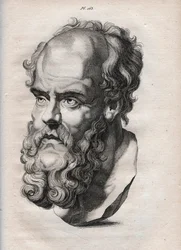 人相学 - Physiognomony - ギリシャの哲学者ソクラテス（紀元前469年頃～紀元前399年頃）（Bust of Socrates (ca 469 BC-399 BC), Athenian philosopher）の1808年の彫刻（Johann Gaspar (Gaspard) Lavater (1841-1801)の「The art of knowing men through physiognomy（人相学で人を知る術）」の中のもの） -。
