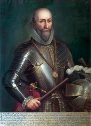 初代サンタ クルス侯爵 (1526-1588)、スペインの提督兼航海士、アルバロ デ バザン イ グスマンの肖像画。 匿名の絵画、キャンバスに油彩。