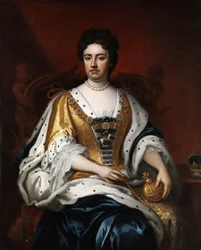 "アン・スチュアート女王（1665-1714）の肖像" Peinture anonyme 17eme siecle Dim 126x102 cm Private Collection