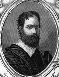 イタリアの画家、バルトロメオ・ラメンギ・バグナカヴァッロ（1484年頃～1542年）の肖像。1859年、アルメンゴーによる「ヨーロッパの画廊-イタリア」に掲載された版画。個人蔵。