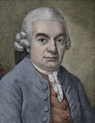 ドイツの作曲家、カール・フィリップ・エマニュエル・バッハ（エマニュエル）（1714～1788）の肖像（エングレービング