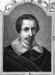 イタリアの画家、ダニエレ・クレスピ（1598-1630）の肖像。1859年、アルマンドーによる「ヨーロッパの画廊-イタリア」に掲載された版画。個人蔵。