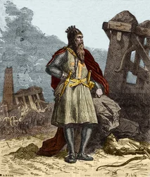 ドイツのローマ皇帝、ハウエンシュタウフェンのフレデリック1世（Frederic I of Hauhenstaufen、通称Federico Barbarossa）（1122-1190）の肖像。19世紀のエングレーヴィング。