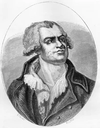 Georges Danton (1759 - 1794) 弁士・政治家の肖像 - Dupray de La Maherie著『赤い本-フランスにおけるエシャフォーの歴史』の1863年のエングレーヴィング。個人蔵。