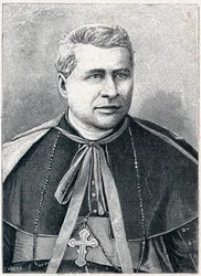 イタリアの枢機卿、ジョヴァンニ・シメオーニ（1816-1892）の肖像。Louis-Eugene (Louis Eugene) Louvetによる「Les Missions Catholiques au XIXeme Siecle」に掲載された版画。