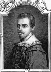 イタリアの画家、ジュリオ・チェーザレ・プロカッチーニ（1574-1625）の肖像。1859年、アルマンゴーの「ヨーロッパの画廊-イタリア」に掲載された版画。個人蔵。