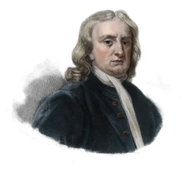哲学者・数学者であるアイザック・ニュートン（1642-1727）の肖像。