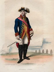 フランスの将軍・軍事作家であるギベール伯爵（1743-1790）ジャック・アントワーヌ・ヒポリット（Jacques-Antoine-Hippolyte）の肖像 - エドモンド・メネシェの「Le Plutarque Français」からの挿絵