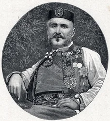 モンテネグロとベルダの王子、モンテネグロのニコラ1世（Nikola I Petrovic-Njegos）(Petrovic Njegos)(1841-1921)の肖像。Louis-Eugene (Louis Eugene) Louvetによる「Les Missions Catholiques au XIXeme Siecle」に掲載されたエングレーヴィング。個人蔵。