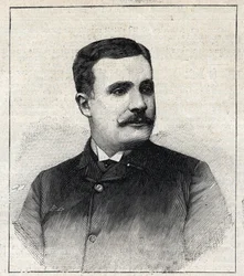 フランスの作家、ピエール・ドゥクルセル（1856-1926）の肖像。"Le Petro Parisien "に掲載されたエングレーヴィング