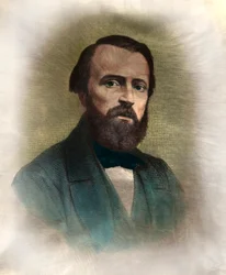 Pierre Larousse (1817-1875) の肖像 フランス語の文法と語彙の研究者 19世紀のエングレーヴィング 個人蔵