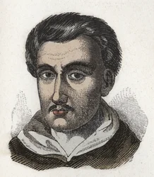 ドミナントの修道士で哲学者のTommaso Campanella (1568-1639)の肖像。エングレーヴィング。個人蔵