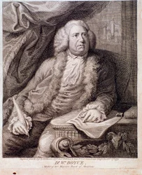 イギリスの作曲家ウィリアム・ボイスの肖像 (Engraving. 18世紀)