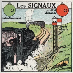 鉄道：交通の安全を確保するための信号。1925年の匿名のイラスト。個人蔵。