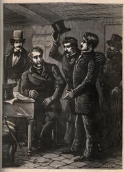 Eugene-Francois (Eugene Francois) Vidocqに逮捕されるCharles Goubin (1798-1822)軍曹 - Jules Beaujointによる「The four sergeants of La Rochelle grand rectorique et dramatique」に掲載された彫刻 - 1900年頃