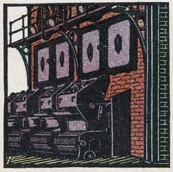 蒸気発生器：ボイラーのバッテリー。1925年の匿名のイラスト。個人蔵。