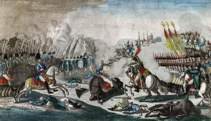ルーツェンの戦い（Bataille de Lutzen, ou Grossgorschen, 2 mai 1813） - Anonymous - 1813 - Etching, watercolour - 38,9x29,2 - Private Collection