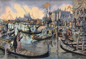 ベニスでのドイツ皇帝プロイセン・ウィリアム2世（1859-1941）。新聞「Le Peute Parisien」に掲載されたもので、1908年12月4日のもの。個人蔵。