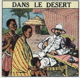 アフリカの砂漠で使われるT.S.F.。1925年の匿名のイラスト。個人蔵。