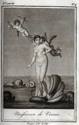 ヴィーナスの誕生（Birth of Venus）。Charles Albert Demoustier (1760-1801)の「Lettres a Emilie sur la mythologie」の1819年のエングレーヴィング。個人蔵。